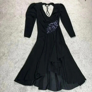 Casadei Dress Size 6 Wrap Black Beads Sequins Accents Tie V Neckline Vintage